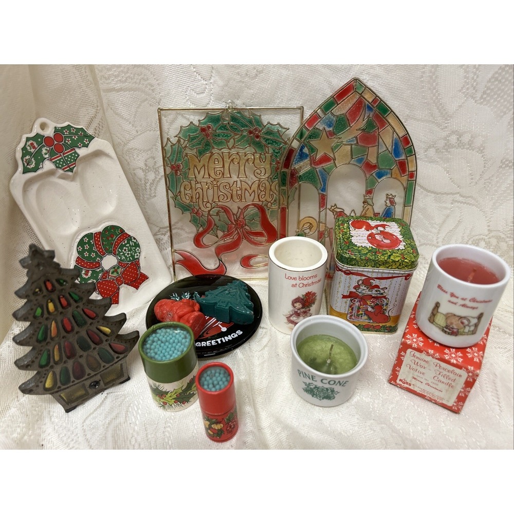 Vintage 1980's Christmas Lot Decorations‎ Candles Matches Spoon Rest Some NIP #2